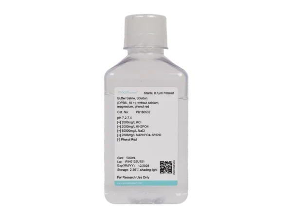 Dulbecco's Phosphate Buffer (DPBS, 10 ×), without calcium, magnesium, phenol red (500 mL)