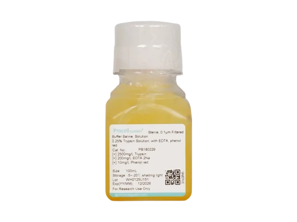 0.25% Trypsin Solution, with EDTA, phenol red, dissolved in PBS (100 mL)